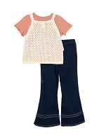 Toddler Girls Crochet Knit Top and Pants Set