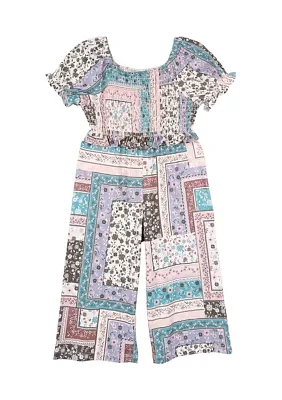 Toddler Girls Patchwork Printed Jumpsuit