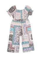 Toddler Girls Patchwork Printed Jumpsuit