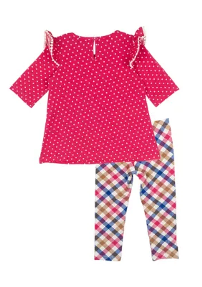 Toddler Girls Dog Appliqué Top and Printed Leggings Set
