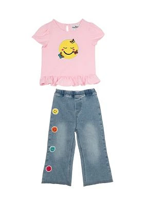 Toddler Girls Smiley Face Top and Denim Jeans Set