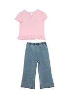 Toddler Girls Smiley Face Top and Denim Jeans Set