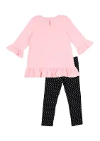 Toddler Girls Scotty Dog Appliqué Top and Polka Dot Printed Leggings Set