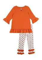 Toddler Girls Giraffe Appliqué Top and Ruffled Leggings Set