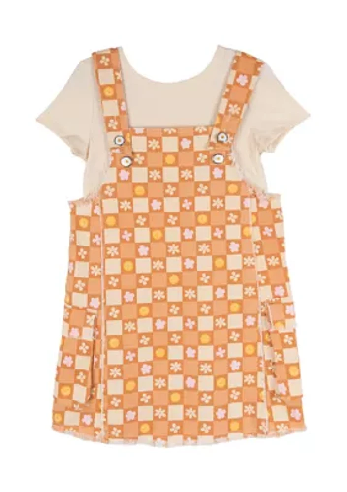 Toddler Girls Twill Smiley Face Printed Jumper Dress Set