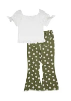 Toddler Girls Square Neck Top and Floral Printed Pants Set