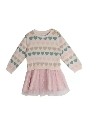 Toddler Girls Printed Sweater Knit Tulle Dress