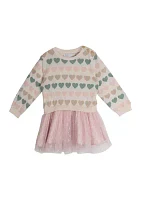 Toddler Girls Printed Sweater Knit Tulle Dress