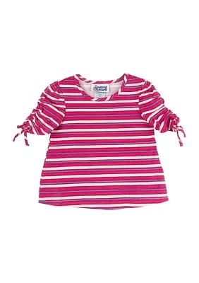 Toddler Girls Striped Ruched Sleeve Top