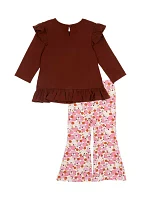 Baby Girls Pumpkin Appliqué Top and Printed Pants Set