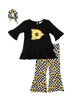 Toddler Girls Sunflower Appliqué Top and Printed Leggings Set