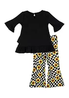 Toddler Girls Sunflower Appliqué Top and Printed Leggings Set