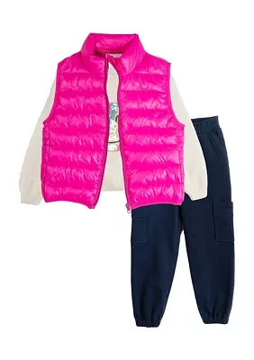 Toddler Girls 3 Piece Puffer Vest Set