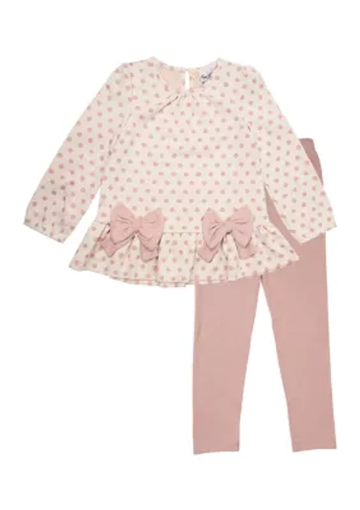 Toddler Girls Polka Dot Printed Top and Leggings Set