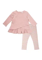 Toddler Girls Textured Top and Printed Leggings Set