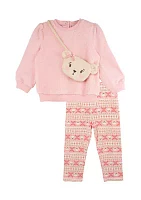 Toddler Girls Top and Printed Leggings Set with Bag