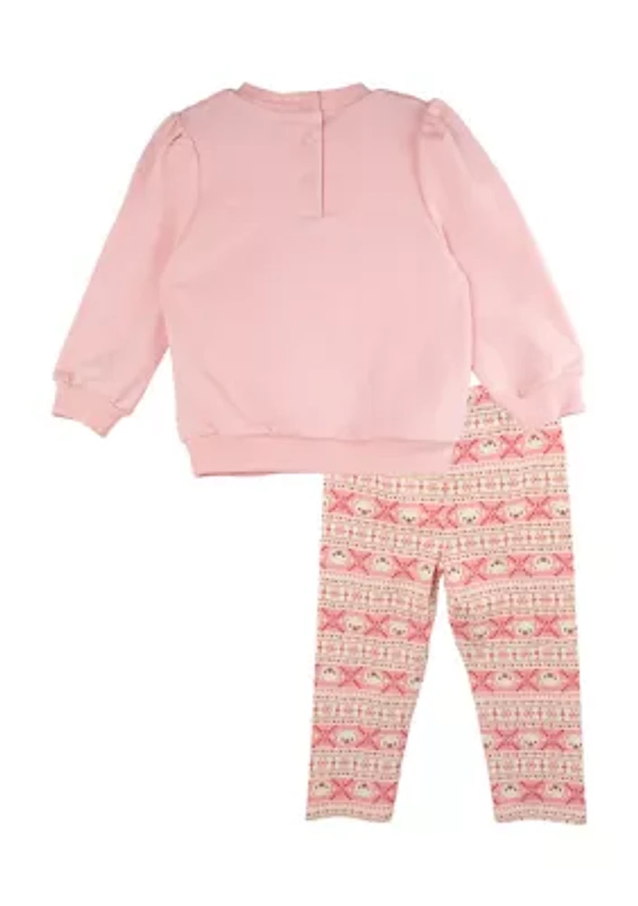 Toddler Girls Top and Printed Leggings Set with Bag