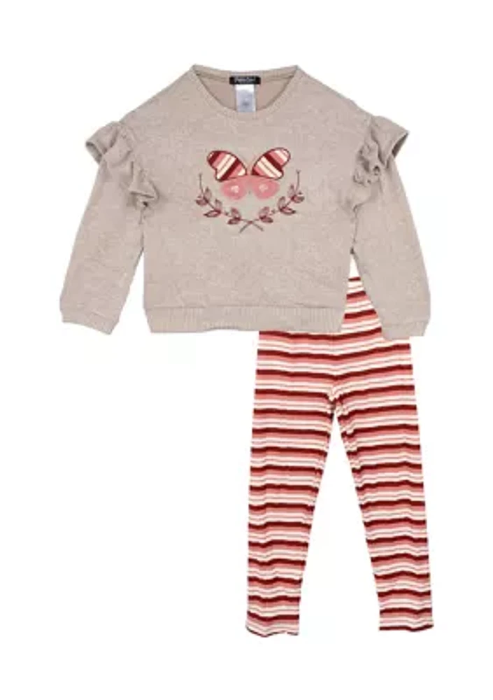 Toddler Girls Butterfly Sweater and Printed Leggings Set