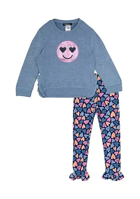 Toddler Girls Smiley Face Graphic Sweatshirt and Printed Leggings Set