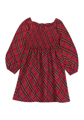 Toddler Girls Twill Yarn Dyed Plaid Printed Dress