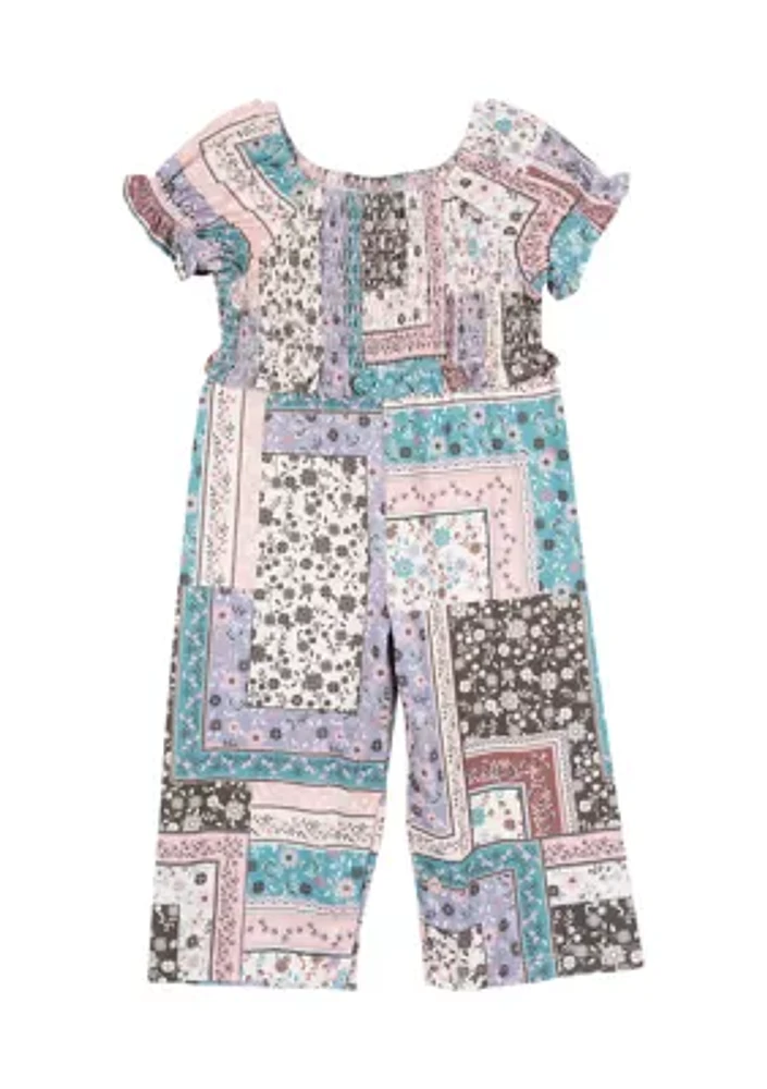 Baby Girls Patchwork Printed Jumpsuit