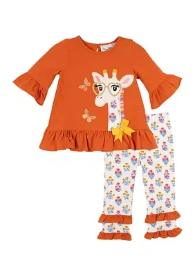 Baby Girls Giraffe Appliqué Top and Ruffled Leggings Set