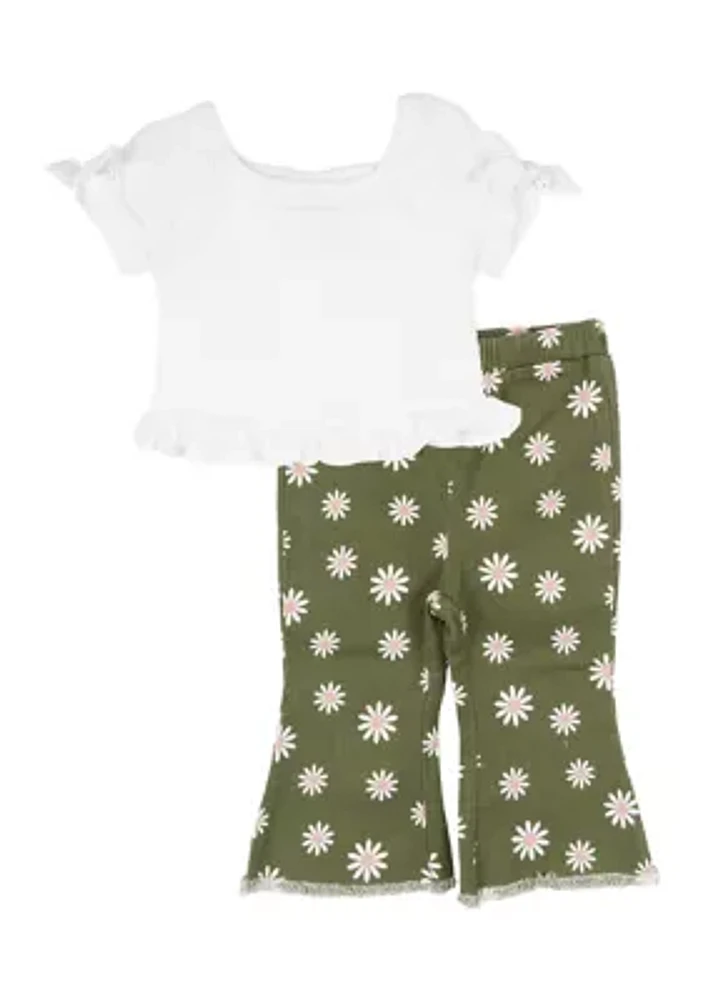 Baby Girls Square Neck Top and Floral Printed Pants Set