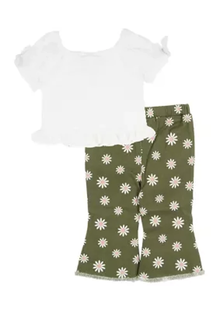 Baby Girls Square Neck Top and Floral Printed Pants Set