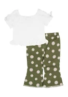 Baby Girls Square Neck Top and Floral Printed Pants Set