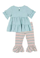 Baby Girls Top and Striped Pants Set with Headband