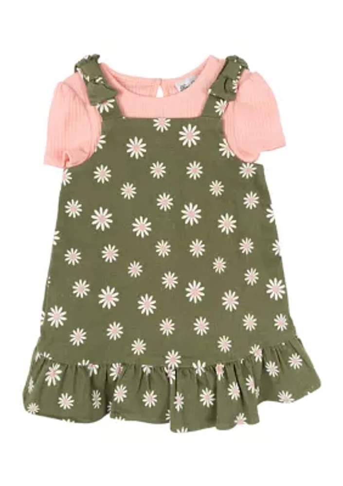 Baby Girls Daisy Printed Jumper Dress and T-Shirt Set