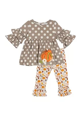 Toddler Girls Dot Knit Appliqué Top and Printed Leggings Set