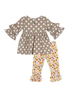 Toddler Girls Dot Knit Appliqué Top and Printed Leggings Set