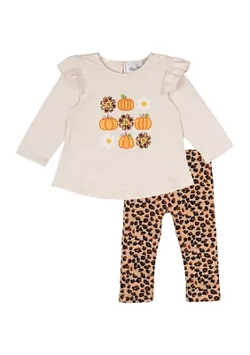 Toddler Girls Pumpkin Appliqué Top and Printed Leggings Set