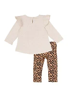 Toddler Girls Pumpkin Appliqué Top and Printed Leggings Set