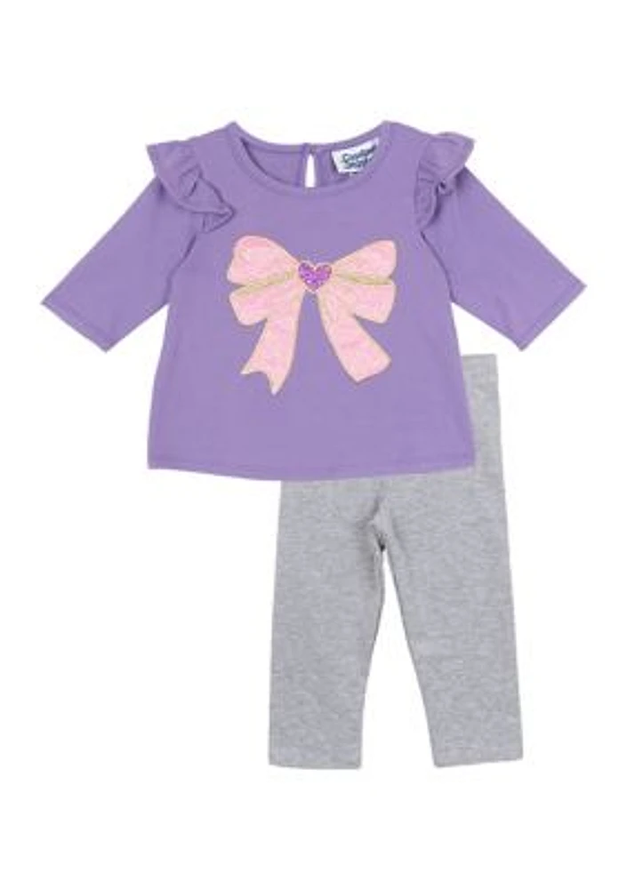 Baby Girls Bow Graphic Top and Leggings Set