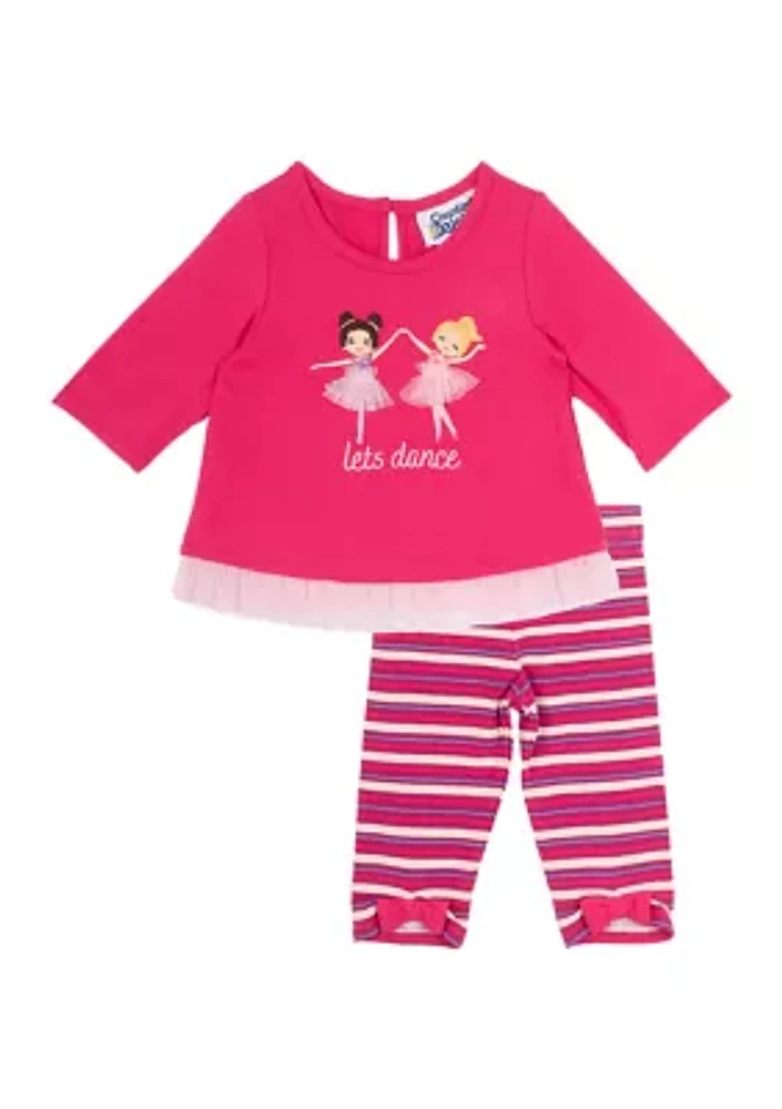 Baby Girls Ballet Graphic Top and Striped Leggings Set