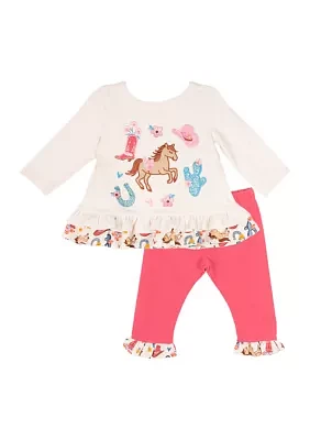 Baby Girls Western Horse Graphic Top and Leggings Set