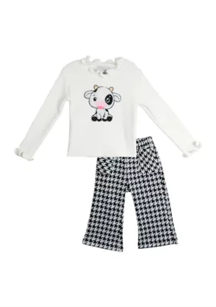 Baby Girls Cow Appliqué Top and Printed Pants Set