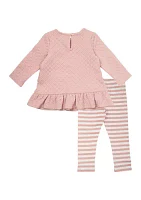 Baby Girls Textured Top and Printed Leggings Set