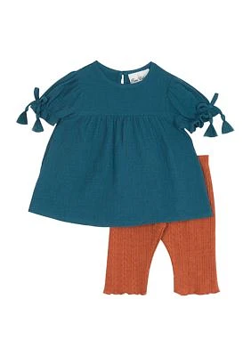 Baby Girls Gauze Top and Rib Knit Legging Set