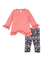 Baby Girls Solid Knit Top with Sloth Appliqué and Leggings Set