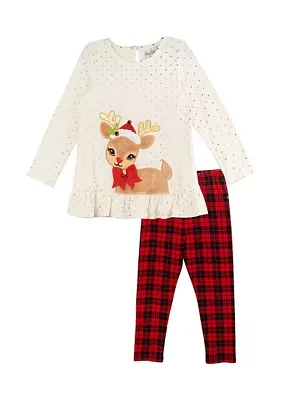 Toddler Girls Reindeer Appliqué Foil Dot Set