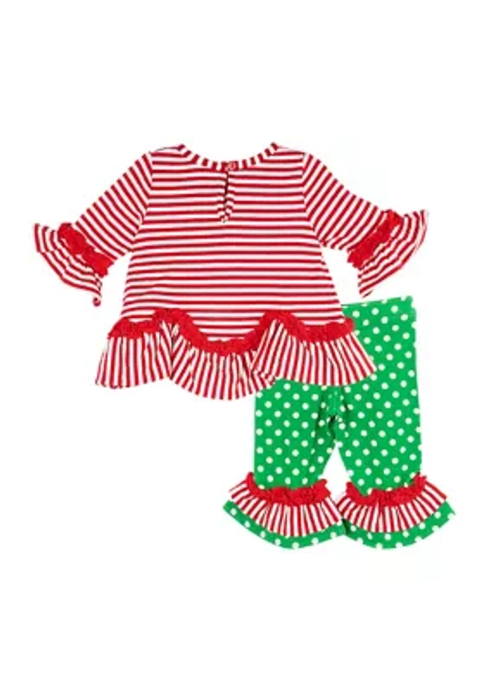 Toddler Girls Christmas Tree Appliqué Top and Leggings Set