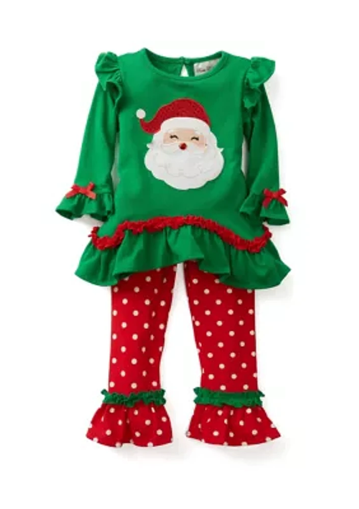 Toddler Girls Long Sleeve Santa Appliqué Set