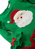 Toddler Girls Long Sleeve Santa Appliqué Set