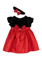 Toddler Girls Stretch Velvet Dress with Headband