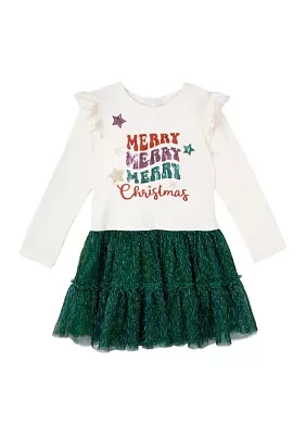 Toddler Girls Merry Christmas Metallic Sweater Dress