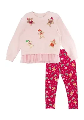 Toddler Girls Gingerbread Sweater and Printed Leggings Set