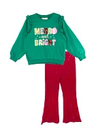 Toddler Girls French Terry Merry Bright Graphic Sweatshirt and Pants Set